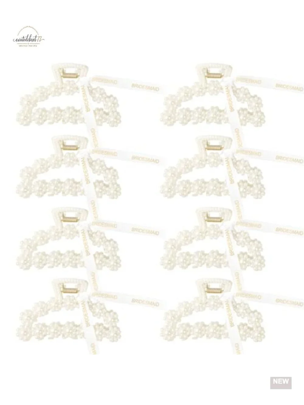 8 Pack Pearl Bridesmaid Hair Claw Clips with Ribbon Large Hair Accessories